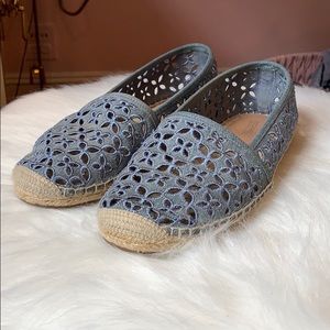 Blue denim eyelet espadrilles